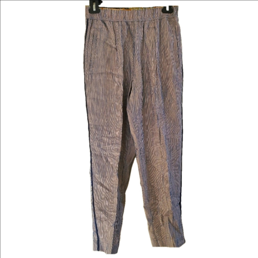 GIADA FORTE Pinstripe Pants Straight Leg Pockets Silk Cotton Viscose Size 26